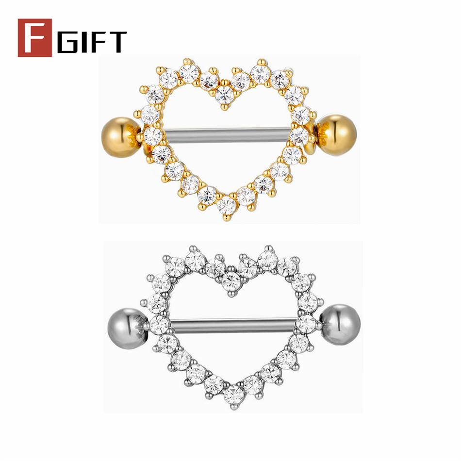 Belly Bar Titanium - 1 ペアチタン乳首ピアスジュエリー 16 グラム 16 ミリメートルバーベル光沢のあるクリスタルハート乳首リング女性女の子胸ピアス