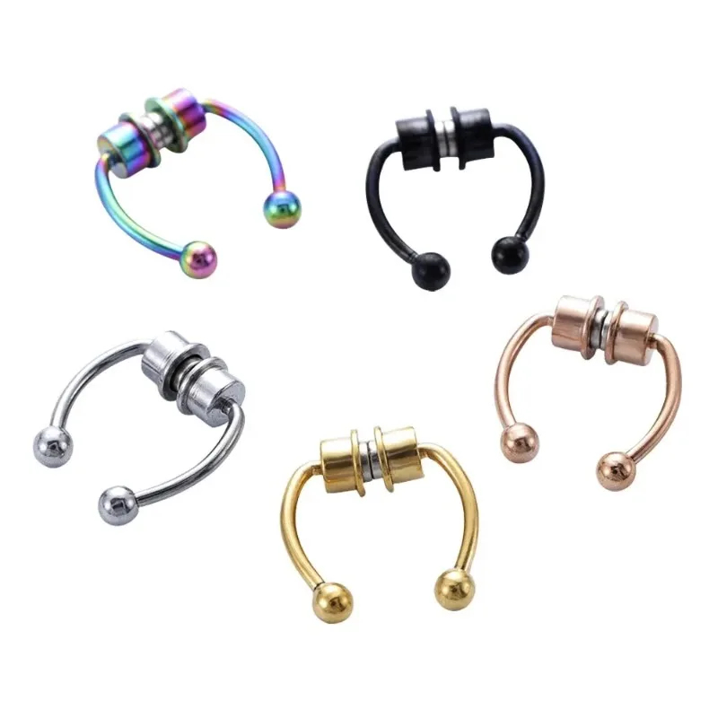 Body Jewelry Art - 1/2/3 個の偽磁気鼻リング、フェイクピアス鼻リング、非ピアスセプタムリング、クリップオンステンレス鋼マグネットリング