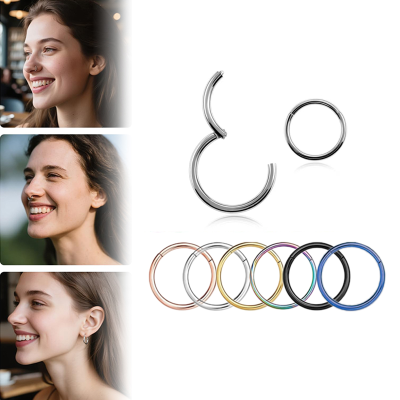 Body Jewelry Earrings - 16G 316L サージカルスチール製ヒンジ付きクリッカーノーズセプタムリングフープイヤリングリップトラガス軟骨ボディピアスジュエリー、6mm-12mm