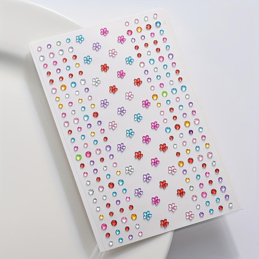 Body Jewelry Art - 1シート カラフルな光沢のあるラインストーンステッカー 宝石のようなフェイス用自己粘着ジュエリーステッカー DIYメイクアップ フェスティバル パーティー用