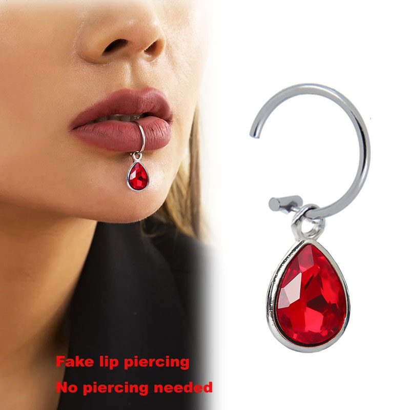 Body Jewelry Septum - クリップオンピアス,1ピース,クリスタル,ウォータードロップ,ステンレス鋼,偽造花,パンクピアス
