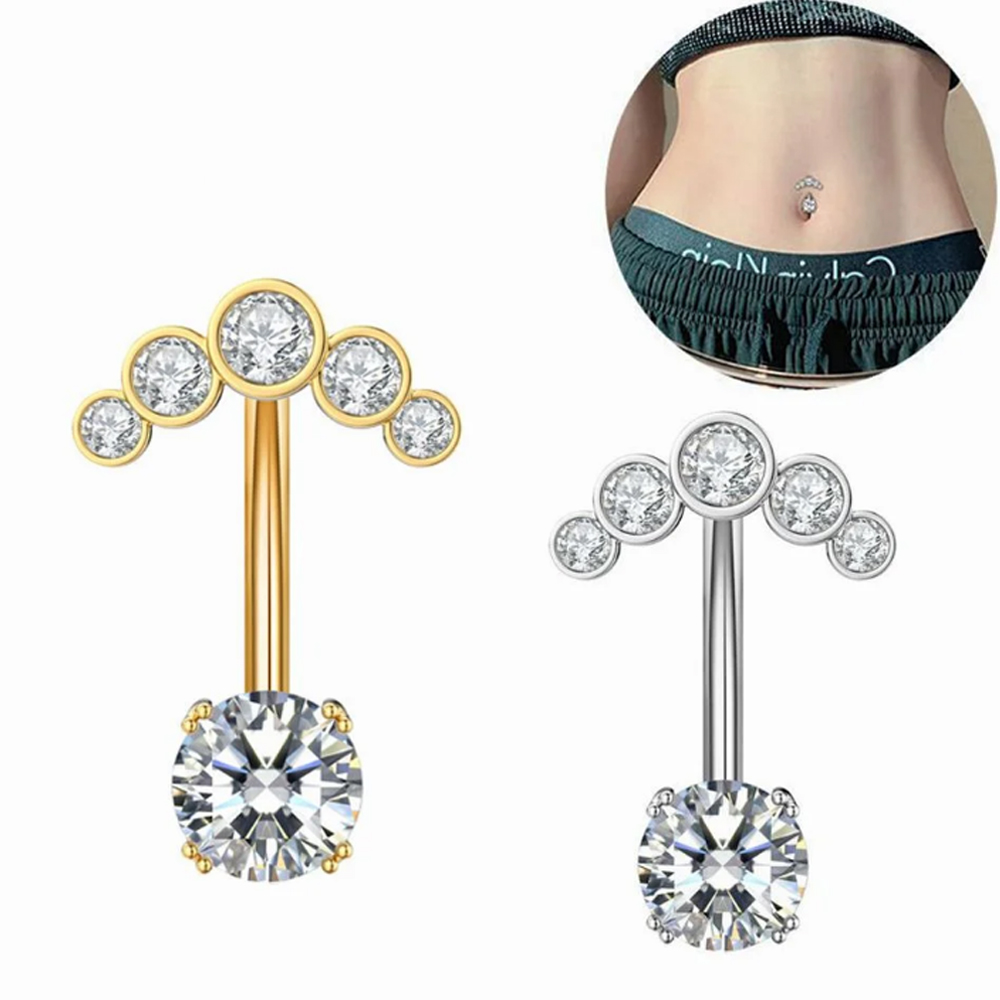 Belly Bar Titanium - 1個入り リバースバーベル ジルコン ベリーピアス ノンブリル ステンレススチール