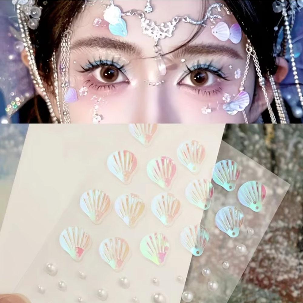Body Jewelry Art - 1枚の虹の貝殻混合パールシール自己粘着3 Dシール、ネイルアートキラキラ顔メイクフェスティバルDIY装飾に使用
