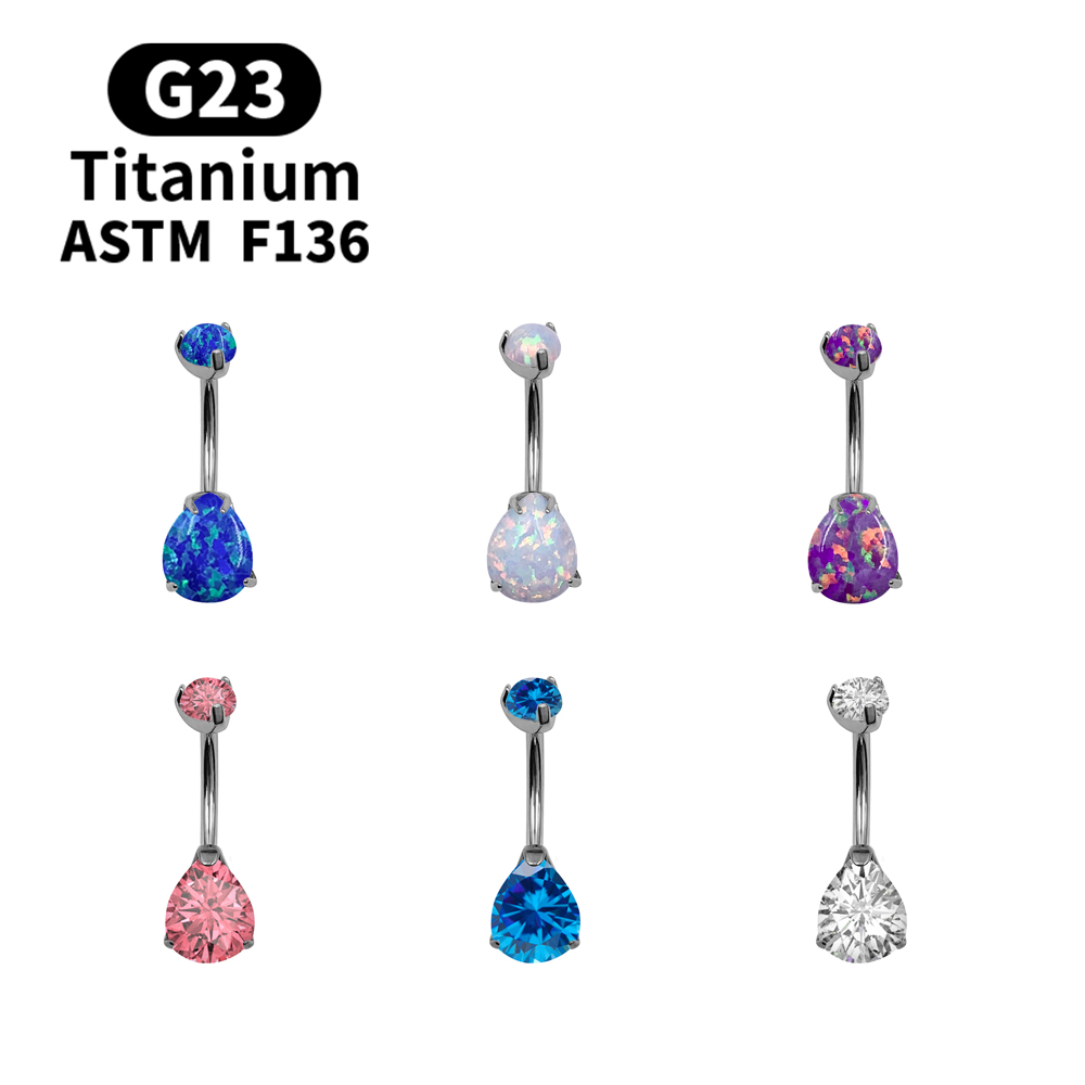 Belly Bar Titanium - 14G ネーベルピアス ベリーボタンリング ファンタスティックドロップオパール G23 チタン製