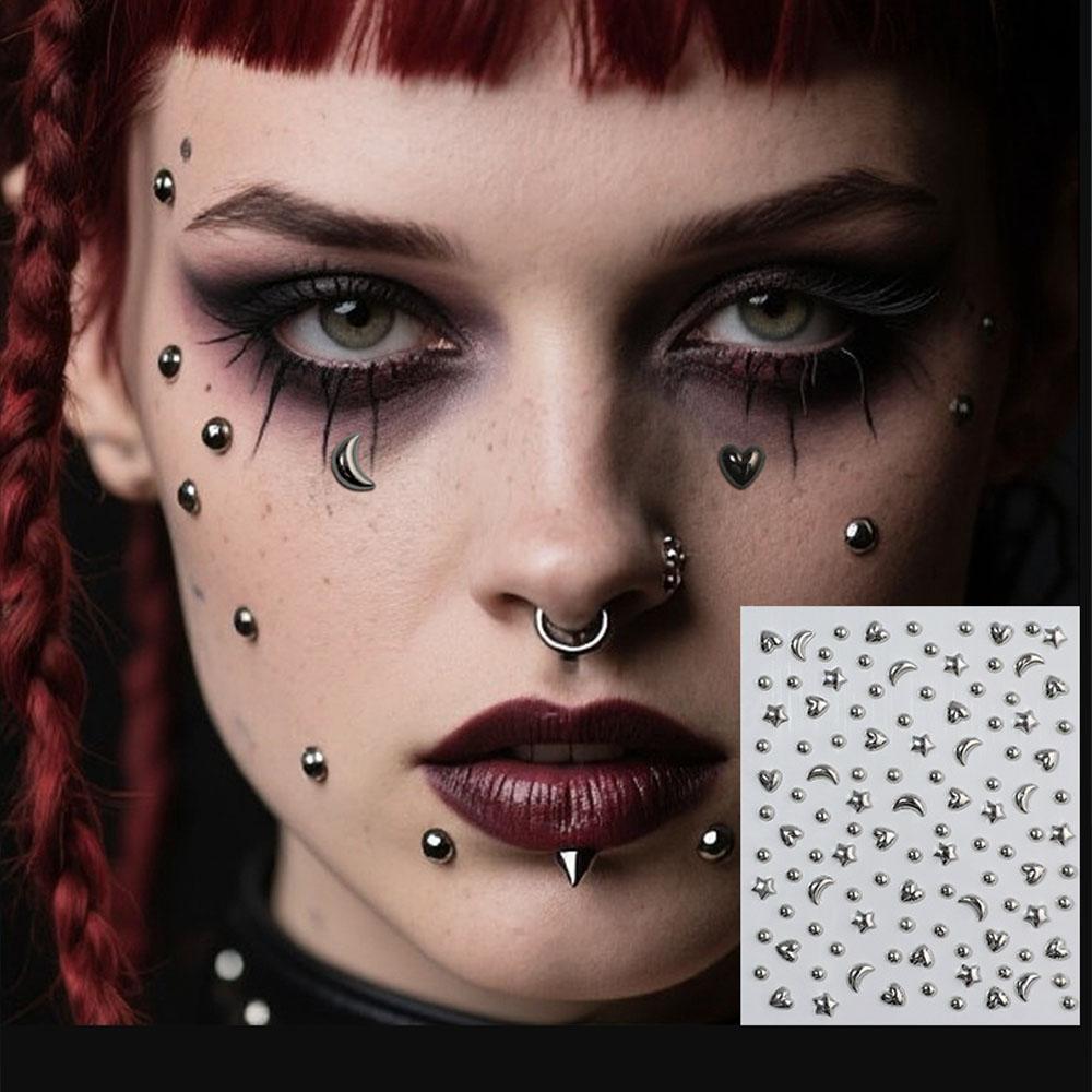 Body Jewelry Retainers - 1シートアクリルラインストーンステッカー、フェイクリップスタッド、眉毛や顔の装飾用、自己粘着性フェイクステッカー、ボディネイバージュエリー