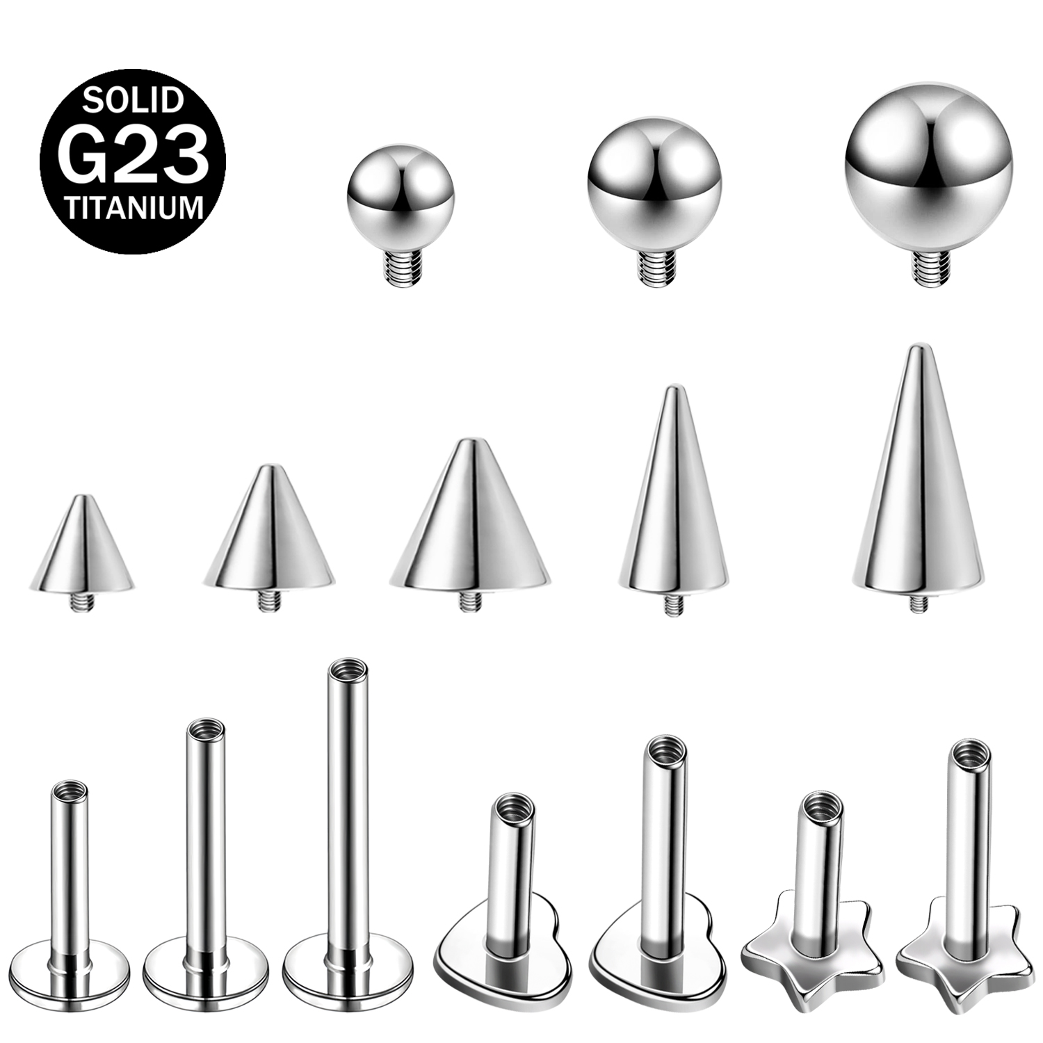 Tragus Flat Back - Zs-内部のインジェクションイヤリング,g23チタンリップスタッド,ヘリックスピアス,リップライナー,スター,ハート,スパイク,6mm, 8mm, 1個