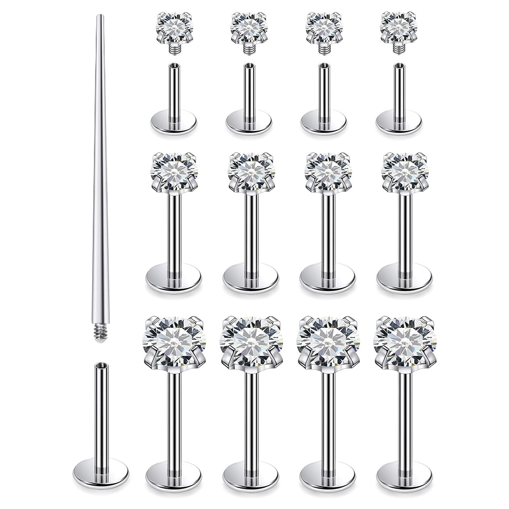 Tragus Flat Back - 13 個ラブレットピアスセットサージカルスチール CZ ジルコニアリップスタッドバーイヤリング軟骨珠フラットバックイヤリングボディジュエリー 16 グラム