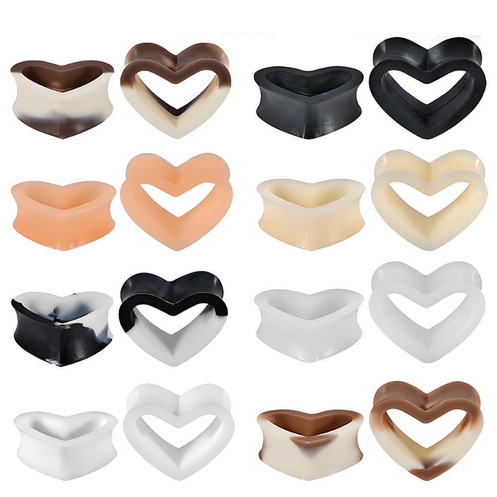 Body Jewelry Ear Gauges - 16 ピース/ロットハートシリコーン柔軟な耳トンネルゲージプラグカラフルなストレッチャーエキスパンダーダブルフレア肉トンネル耳ピアス