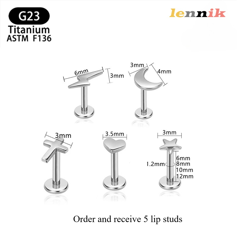 Body Jewelry Earrings - LENNIK F136 チタン合金クロスハート雷ムーン五角形内部歯リップネイル/イヤリング G23 チタンパンクジュエリー