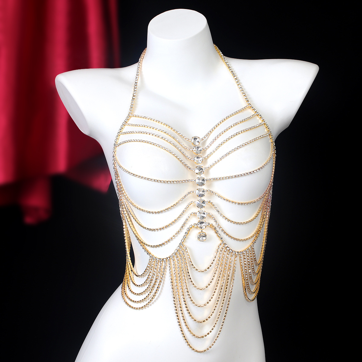 Body Jewelry Art - 女性用ラインストーンチェーンタッセル,豪華なジュエリー,レトロなスタイル,ナイトクラブのボディチェーン