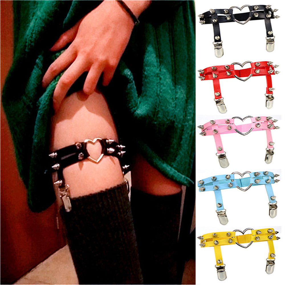 Body Jewelry Outfit - 1 個女性パンクゴスハート Pu レザー弾性脚リングボディジュエリー脚弾性ボディチェーンサスペンダーガーターベルト