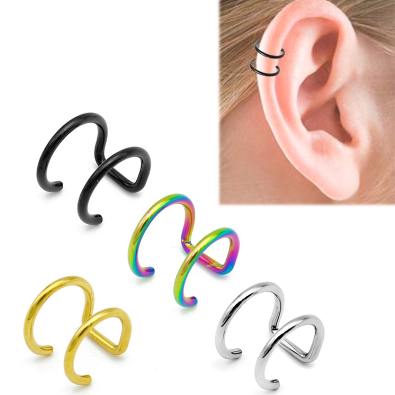 Body Jewelry Earrings - 2個セット 316Lステンレス製 クリップ式イヤーカフ ヘリックス軟骨イヤリング フェイクリップリング ノンピアス