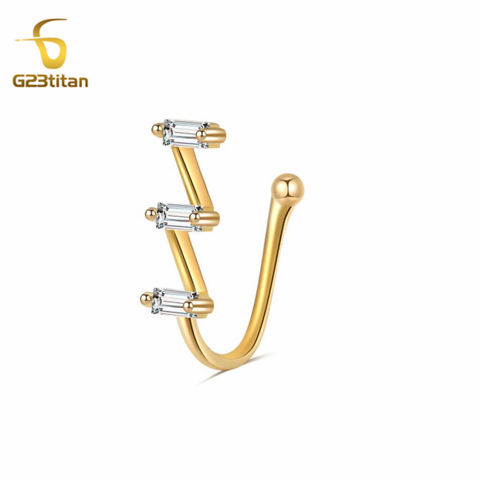 Body Jewelry Earrings - 女性のための偽の鼻ピアスリング,金色のクリスタル,銅のクリップ,U字型の耳の軟骨,ヘリックス耳珠,ローブの袖口のイヤリング,ボディジュエリー,1個