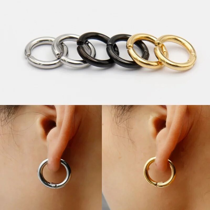 Body Jewelry Earrings - 偽のハギーフープイヤリング、男性と女性のためのステンレス鋼クリップ、ドリルされていない、偽の光沢のあるイヤリング、2 6個