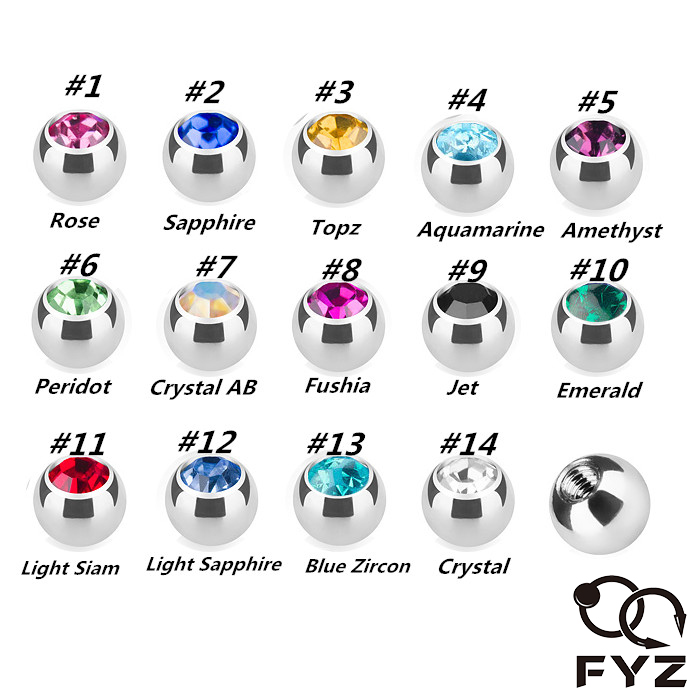 Body Jewelry Replacement Ball - 316lの外科用鋼のプレッシャーリング,1.2x3mmスレッドのボール,眉毛,唇のピアスの交換部品,ジュエリー