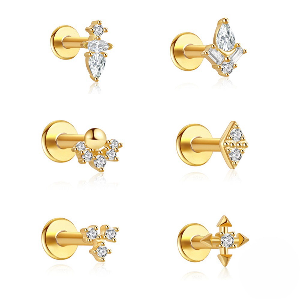 Tragus Flat Back - 1個 ステンレス製 クリスタルCZ バタフライ軟骨ピアス スタッド 内ネジ式