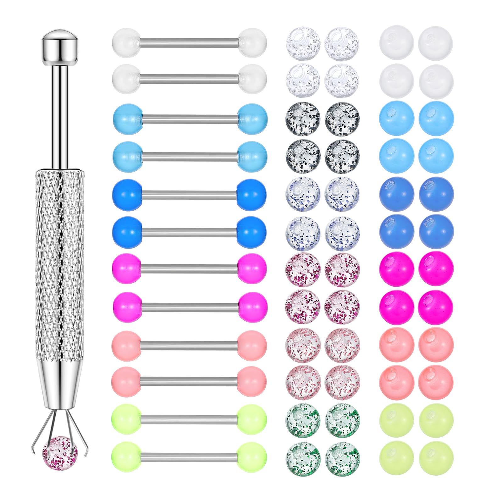 Body Jewelry Replacement Ball - 12 PCS Barbell乳頭リング48 PCS置換ボール、夜光刺舌ジュエリー男女舌リング固定器