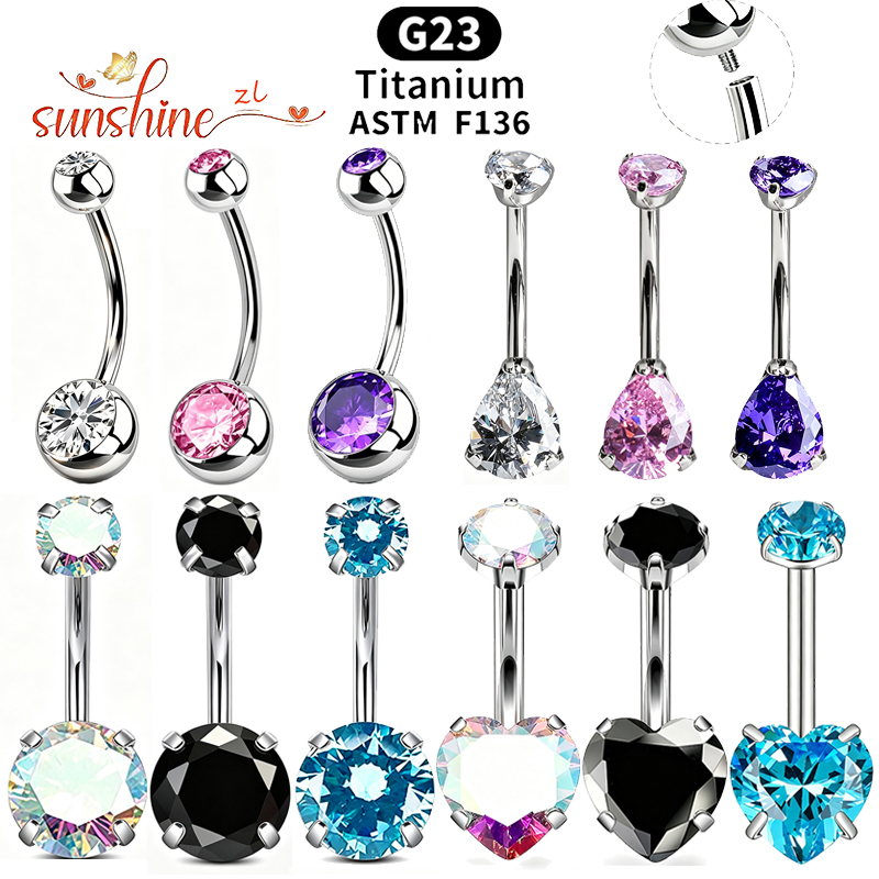 Belly Bar Titanium - 1PC G23 チタンジルコン宝石カーブバーベルリングへそピアス ノンブリル オンブリゴ ピアス