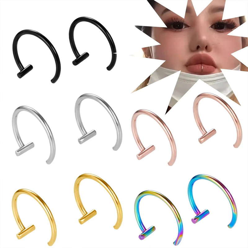 Body Jewelry Earrings - 18Gサージカルスチール製リップリング、ハーフフープイヤリング、オープンフープ、Tバーハーフハギー、軟骨トラガスピアスジュエリー、女性＆男性用