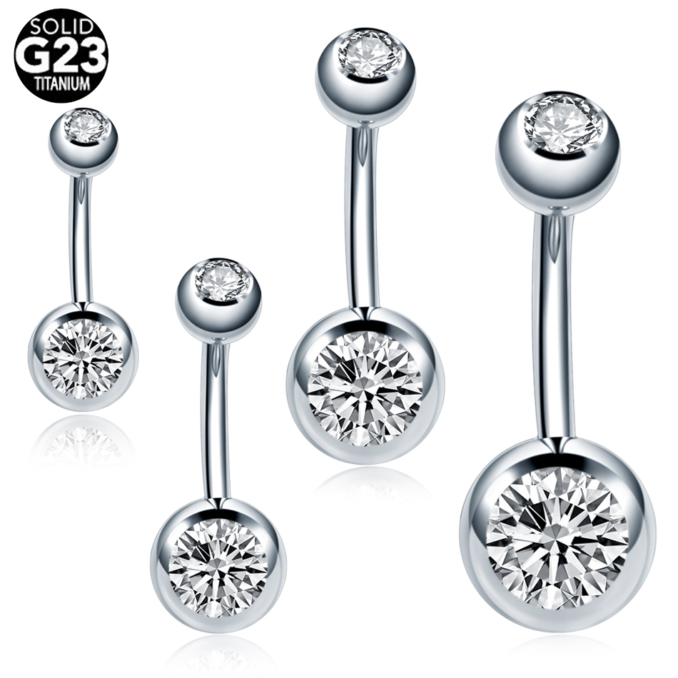 Belly Bar Titanium - 10 ピース/ロット 14 グラムチタンへそピアス外ねじへそリングダブル宝石キュービックジルコニア Pircing Umbigo
