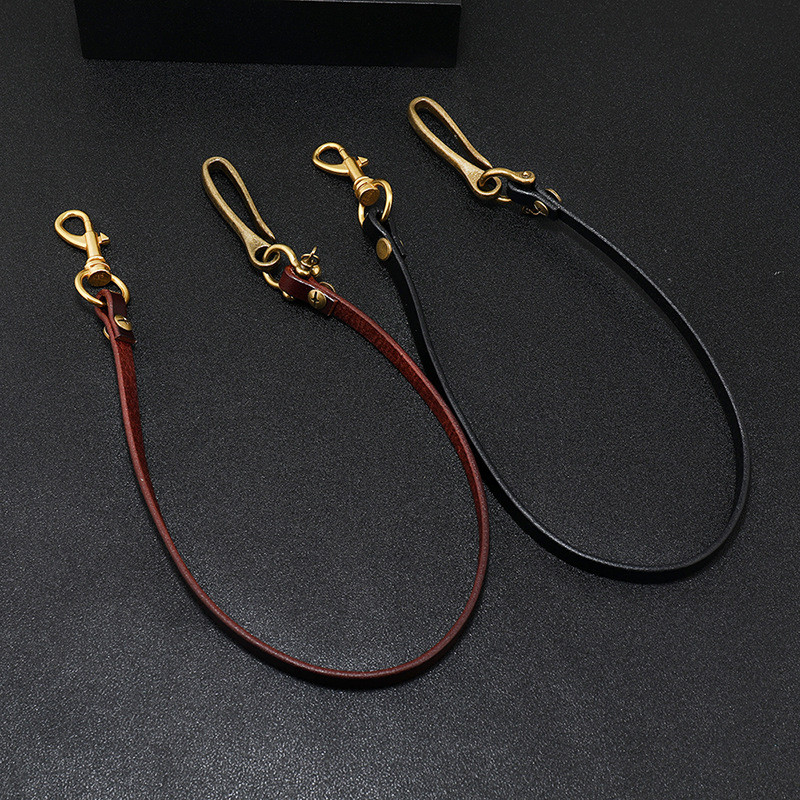 Body Jewelry Outfit - 手作りロングバイカーオートバイトラック運転手ブラウンブラック牛革無地本革キーリングジャン財布チェーンフッククラスプ付き
