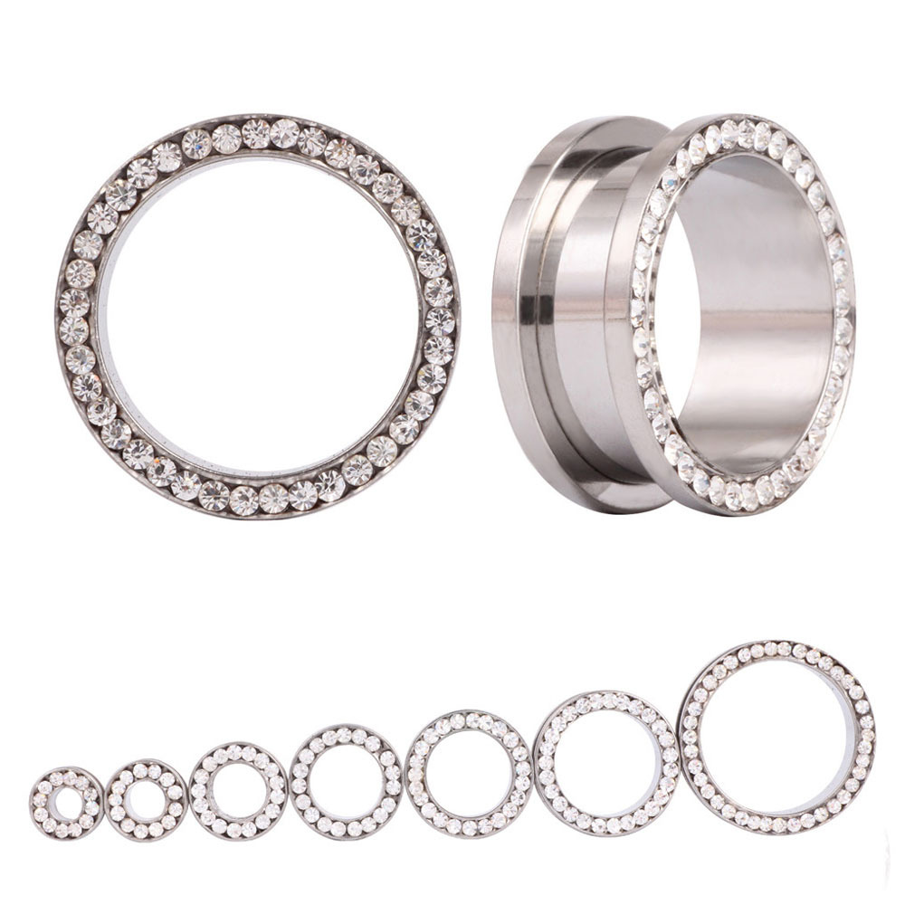 Body Jewelry Gauges - 2個/ロット クリスタルイヤートンネル スクリューフィット イヤープラグ ゲージ付きジュエリー ストレッチキット