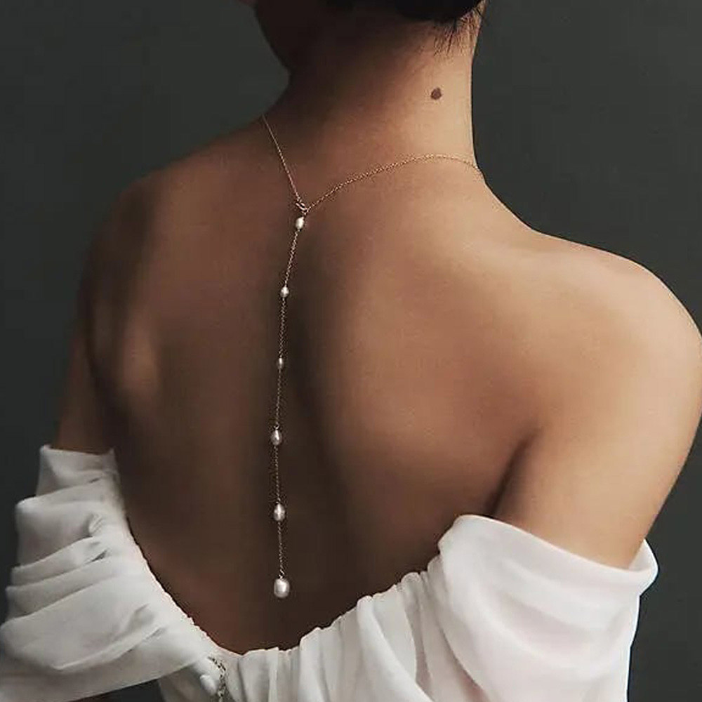 Body Jewelry Retainers - Stonefans エレガントなバックドロップパールペンダントボディチェーン女性の結婚式のドレープスタイルロングクリスタルチェーンジュエリーウェディングアクセサリー