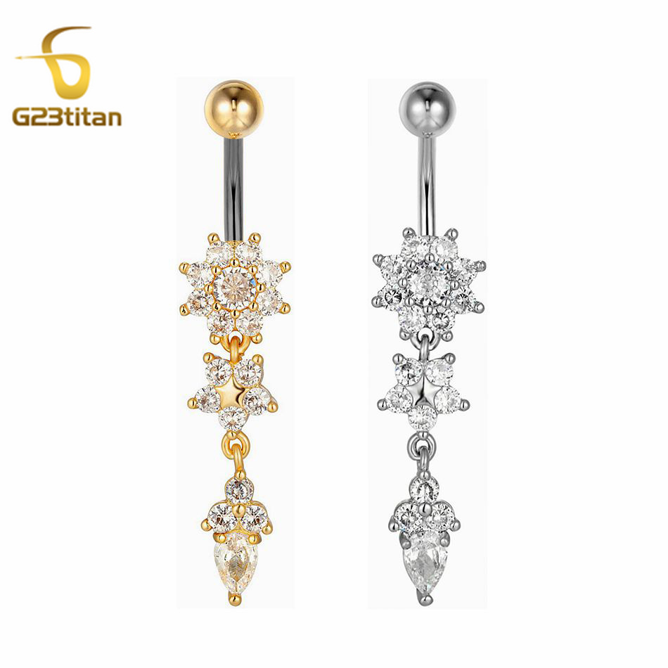 Belly Bar Titanium - G 23 titan水晶中まぐれ釘リング14 Gチタン合金バーベル垂花ハンモックボディ穿孔へそボタンリング男女ボディアクセサリー