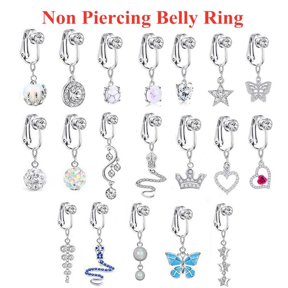 Body Jewelry Earrings - ビーチアクセサリーノンピアスクリップオンイヤリング軟骨クリップフェイクベリーピアス偽ベリーリングへそリングボディジュエリー