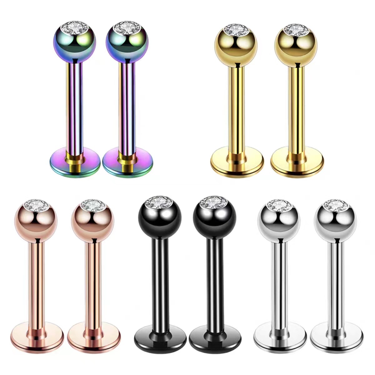 Body Jewelry Earrings - 16G サージカルスチール ボールトップ CZ リップ セプタム