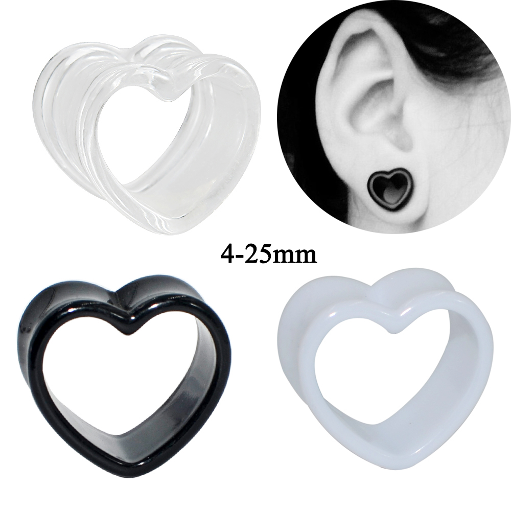 Body Jewelry Ear Gauges - アクリル愛黒白ハート型中空透明耳ゲージピアスクリア耳トンネル耳エキスパンダー 4 ミリメートル-25 ミリメートル