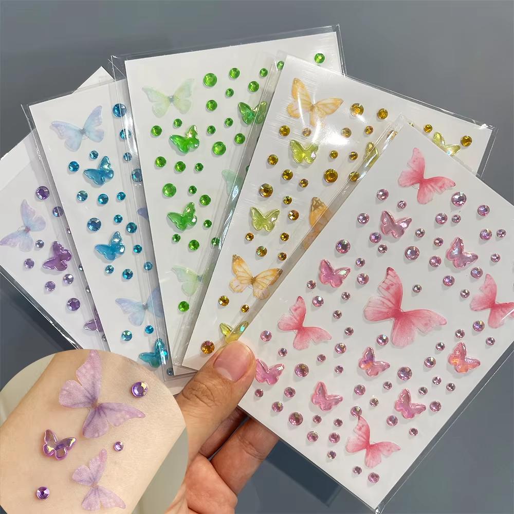 Body Jewelry Art - 1枚目の顔メイク蝶水晶人工ダイヤモンド顔シールキラキララインストーンキラキラDIYネイルアート装飾