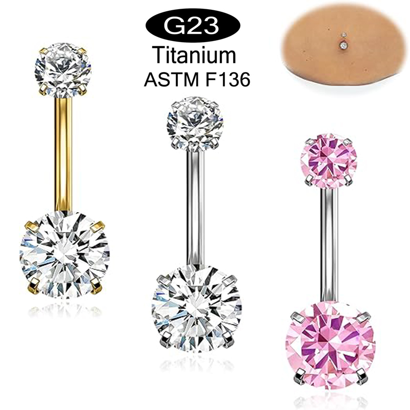 Belly Bar Titanium - 1PC G23チタンベリーボタンリング14Gの円形立方体ジルコニアナベルリングは長さの2つのサイズをバーベル穿刺宝石を選択します