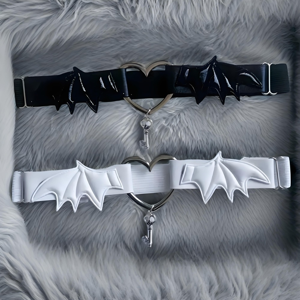 Body Jewelry Outfit - ゴシック原宿ブラックハートウィングレッグチェーンガーター調節可能なボディジュエリーアクセサリーセクシーな太ももチェーン快適なファッションレッグウェア