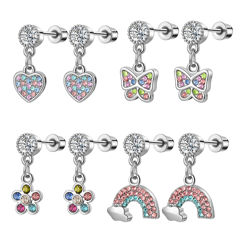 Tragus Flat Back - 1/4 ペア低刺激性ダングルスクリューバックイヤリング、フラットバックイヤリングスタッド蝶軟骨ヘリックス珠ピアスジュエリー