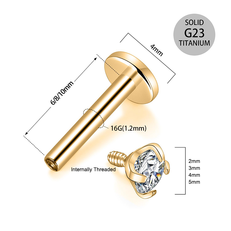 16Gチタン製インターナルネジ式フラットバックキュービックジ - Body Jewelry Earrings のレビューと価格