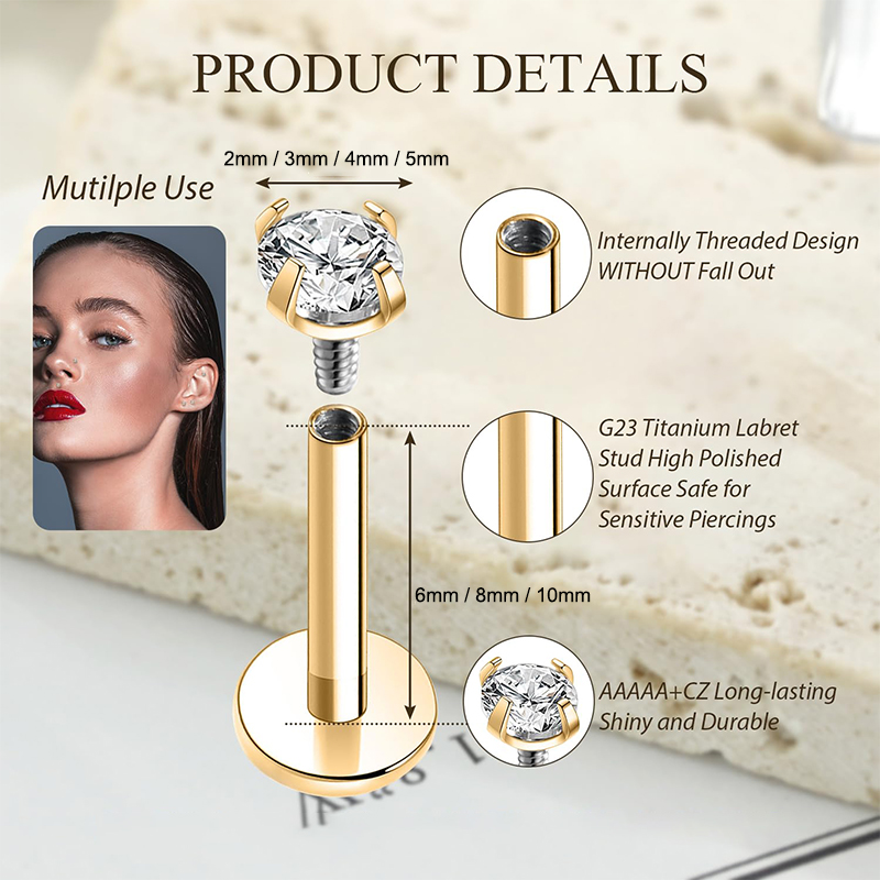 16Gチタン製インターナルネジ式フラットバックキュービックジ - Body Jewelry Earrings のレビューと価格
