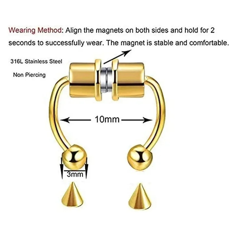 1/2/3 個の偽磁気鼻リング、フェイクピアス鼻リング、非ピ - Body Jewelry Art のレビューと価格