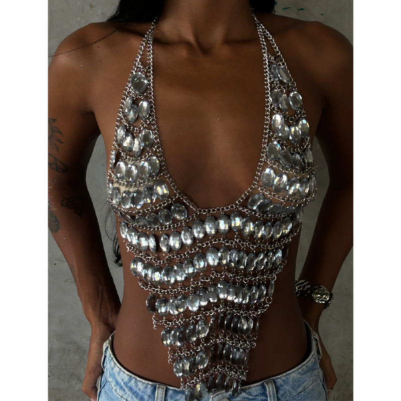 ハンドメイドのバックレスラインストーン装飾クロップドブラトッ - Body Jewelry Outfit のレビューと価格