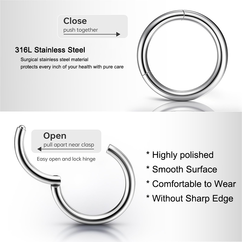 16G 316L サージカルスチール製ヒンジ付きクリッカーノ - Body Jewelry Earrings のレビューと価格