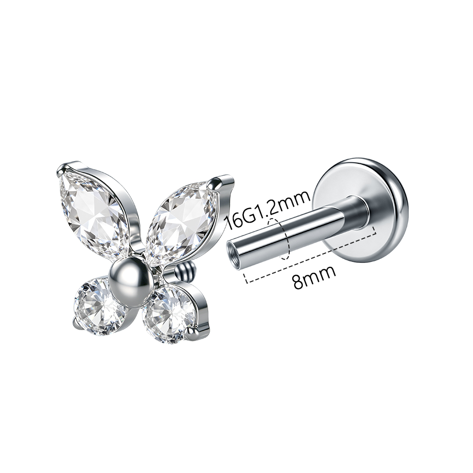 1/5個入り G23チタン製 バタフライフラワー CZ軟骨ピ - Belly Bar Titanium のレビューと価格