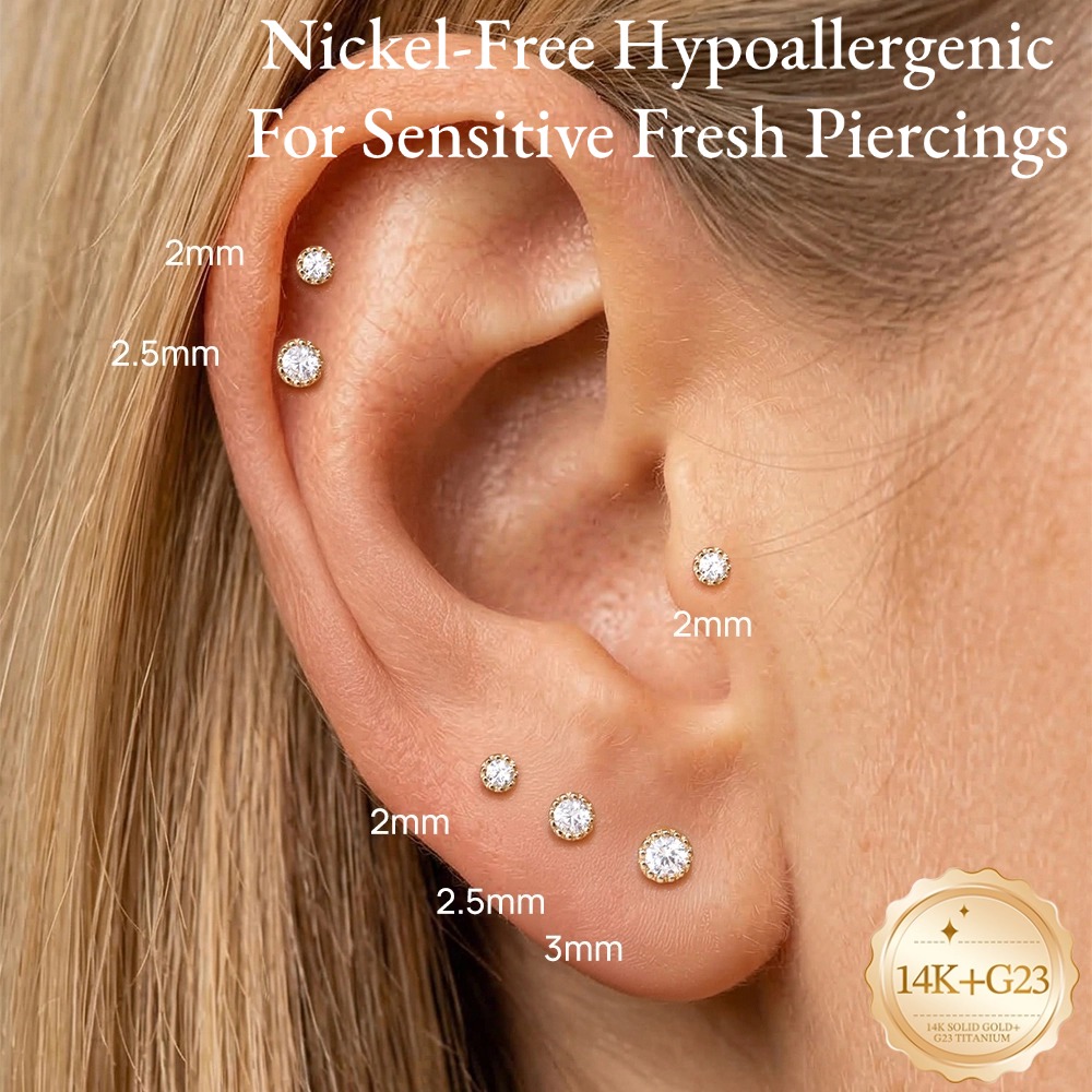 DIeSchein 14Kソリッドゴールドピアスイヤリング（ - Tragus Flat Back のレビューと価格