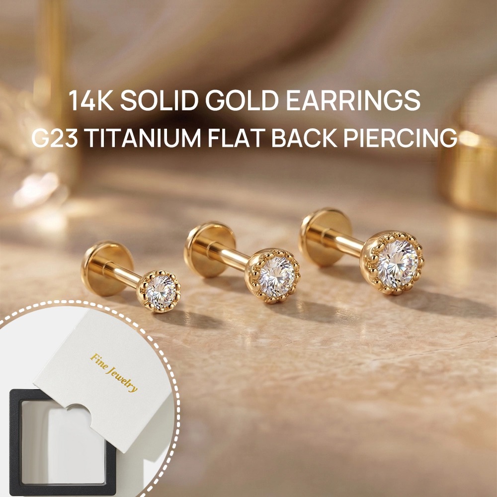 DIeSchein 14Kソリッドゴールドピアスイヤリング（ - Tragus Flat Back のレビューと価格