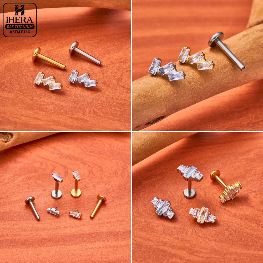 ASTM F136規格チタン製ピアス、バゲット型幾何学模様ク - Tragus Flat Back のレビューと価格
