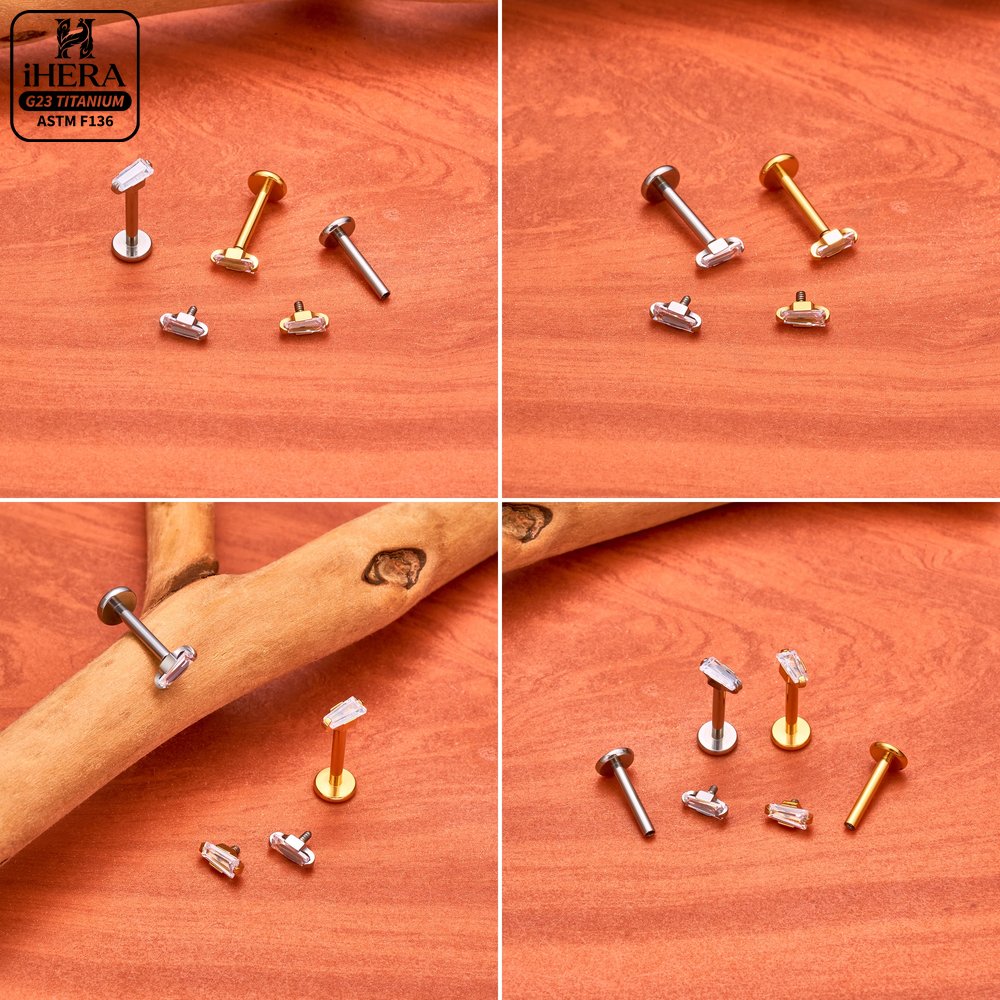 ASTM F136規格チタン製ピアス、バゲット型幾何学模様ク - Tragus Flat Back のレビューと価格