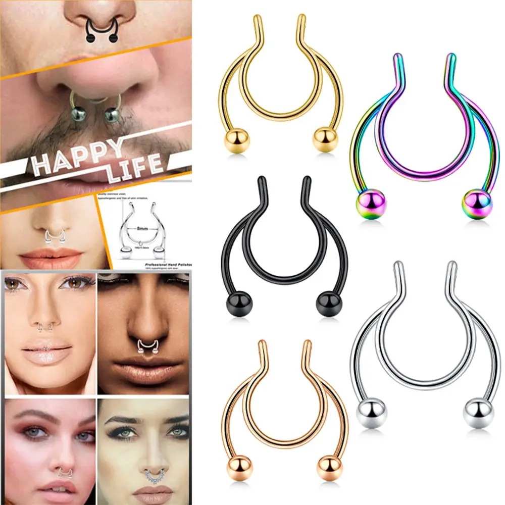 2 個ステンレス鋼フェイクセプタムノーズリング非ピアスカラフ - Body Jewelry Septum のレビューと価格
