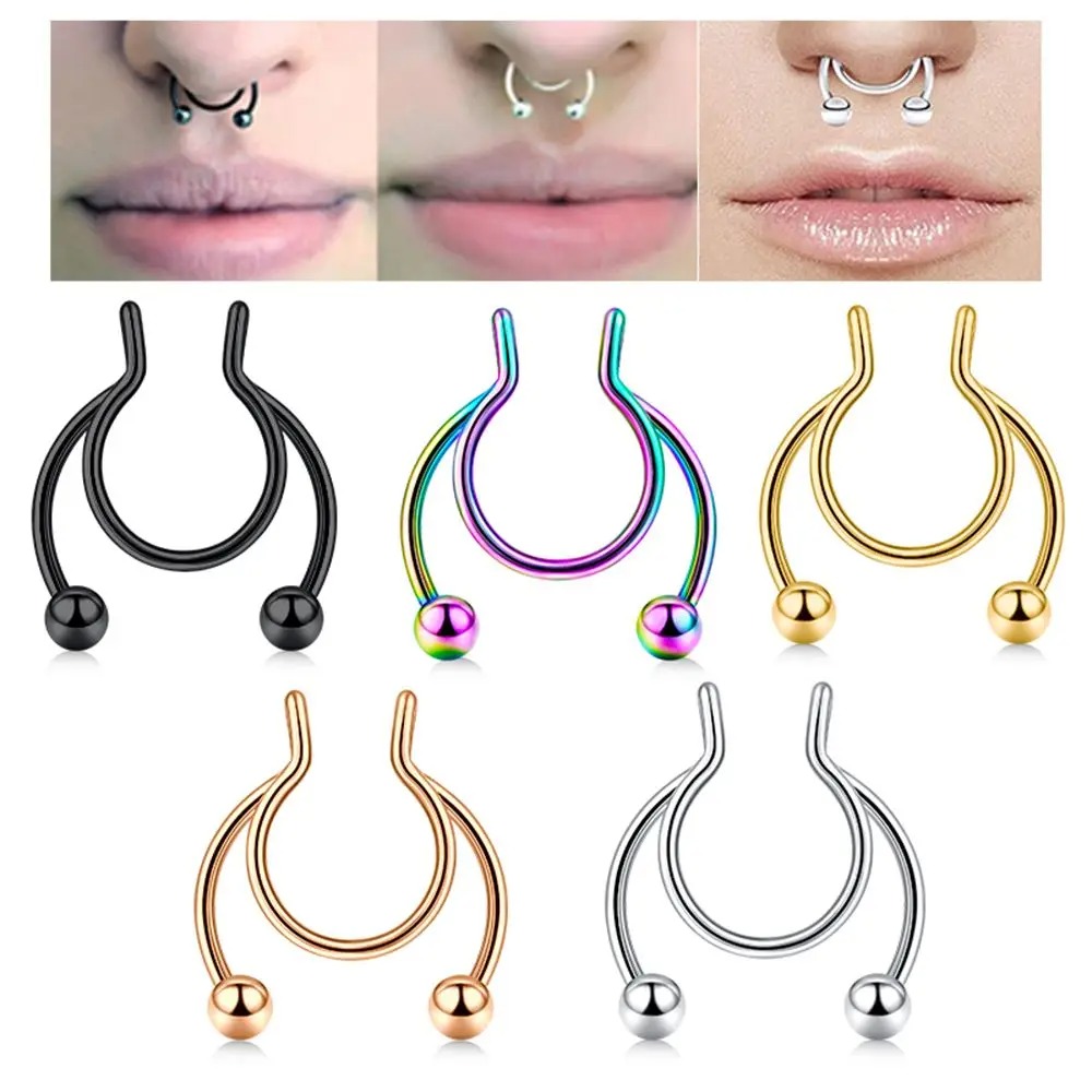 2 個ステンレス鋼フェイクセプタムノーズリング非ピアスカラフ - Body Jewelry Septum のレビューと価格
