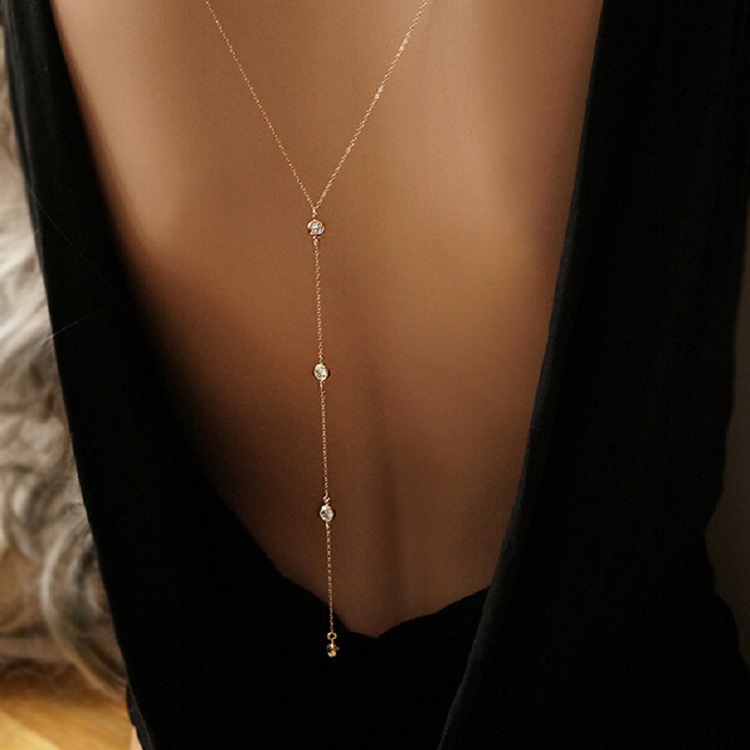 ラインストーン付きセクシーな女性用バックチェーンネックレス、 - Body Jewelry Art のレビューと価格