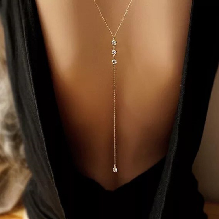 ラインストーン付きセクシーな女性用バックチェーンネックレス、 - Body Jewelry Art のレビューと価格