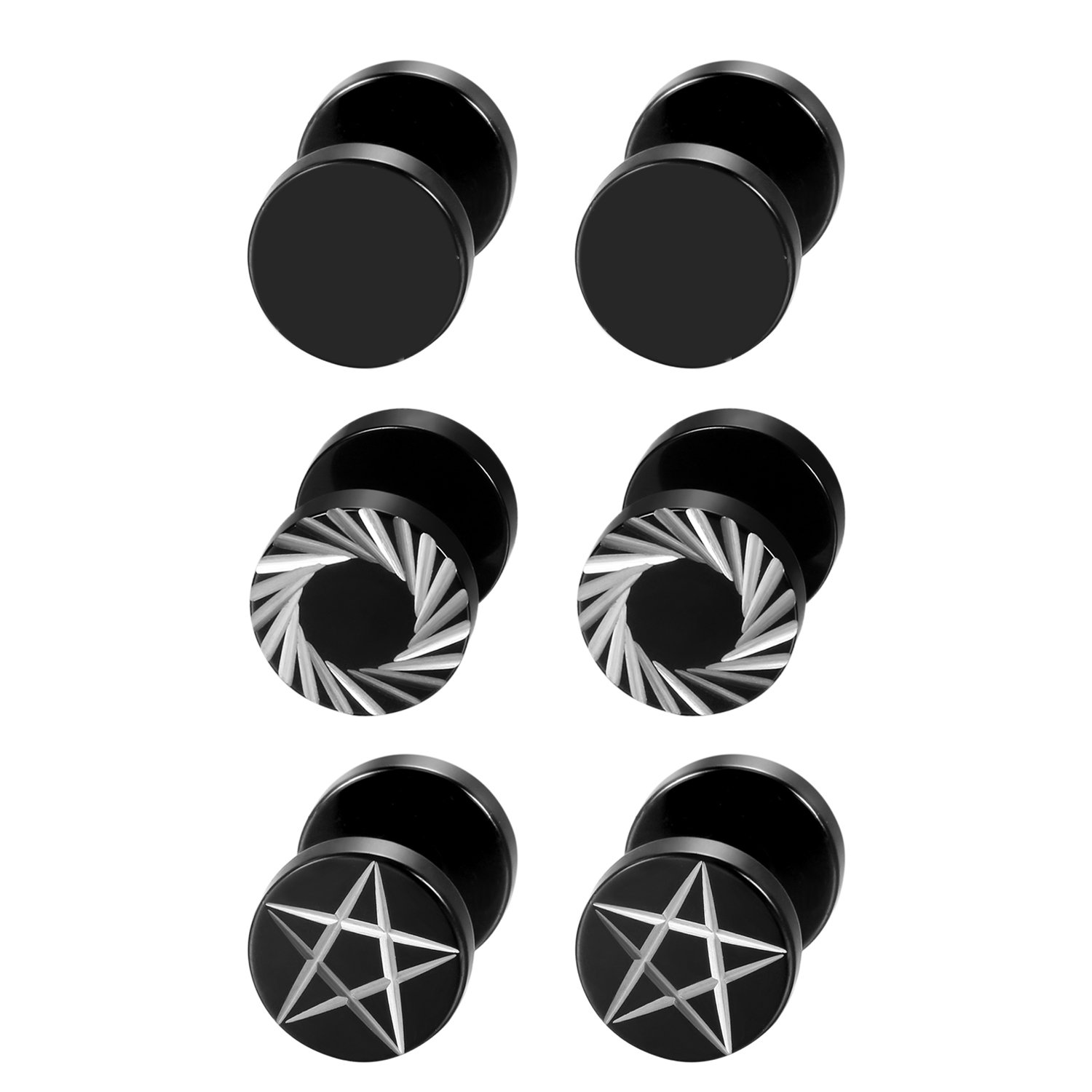 2 個/6 個ブラックステンレス鋼メンズレディース五角形スタ - Body Jewelry Ear Gauges のレビューと価格